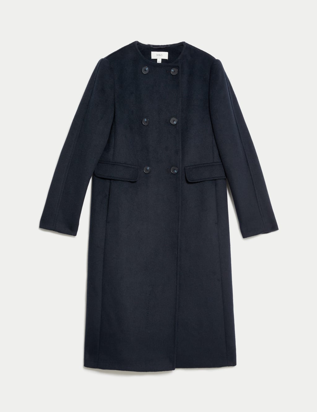 Wool Blend Collarless Longline Coat