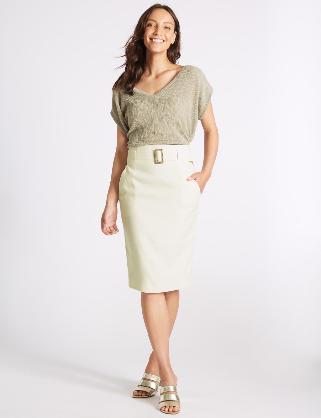 Linen Blend Pencil Skirt M S Collection M S