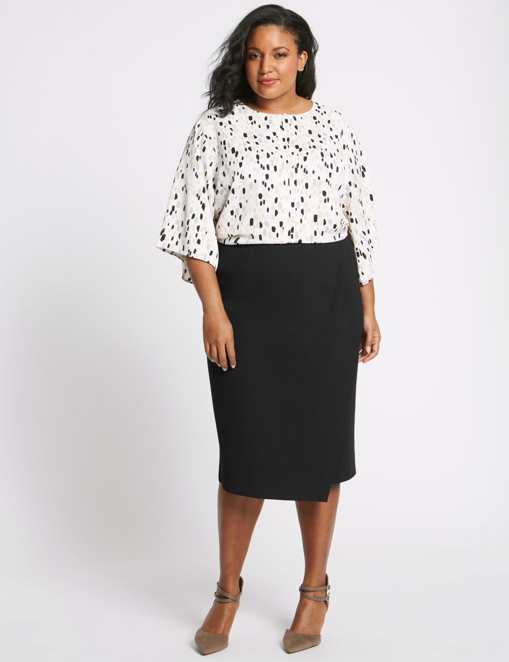CURVE Ponte Wrap Pencil Midi Skirt CURVE M S