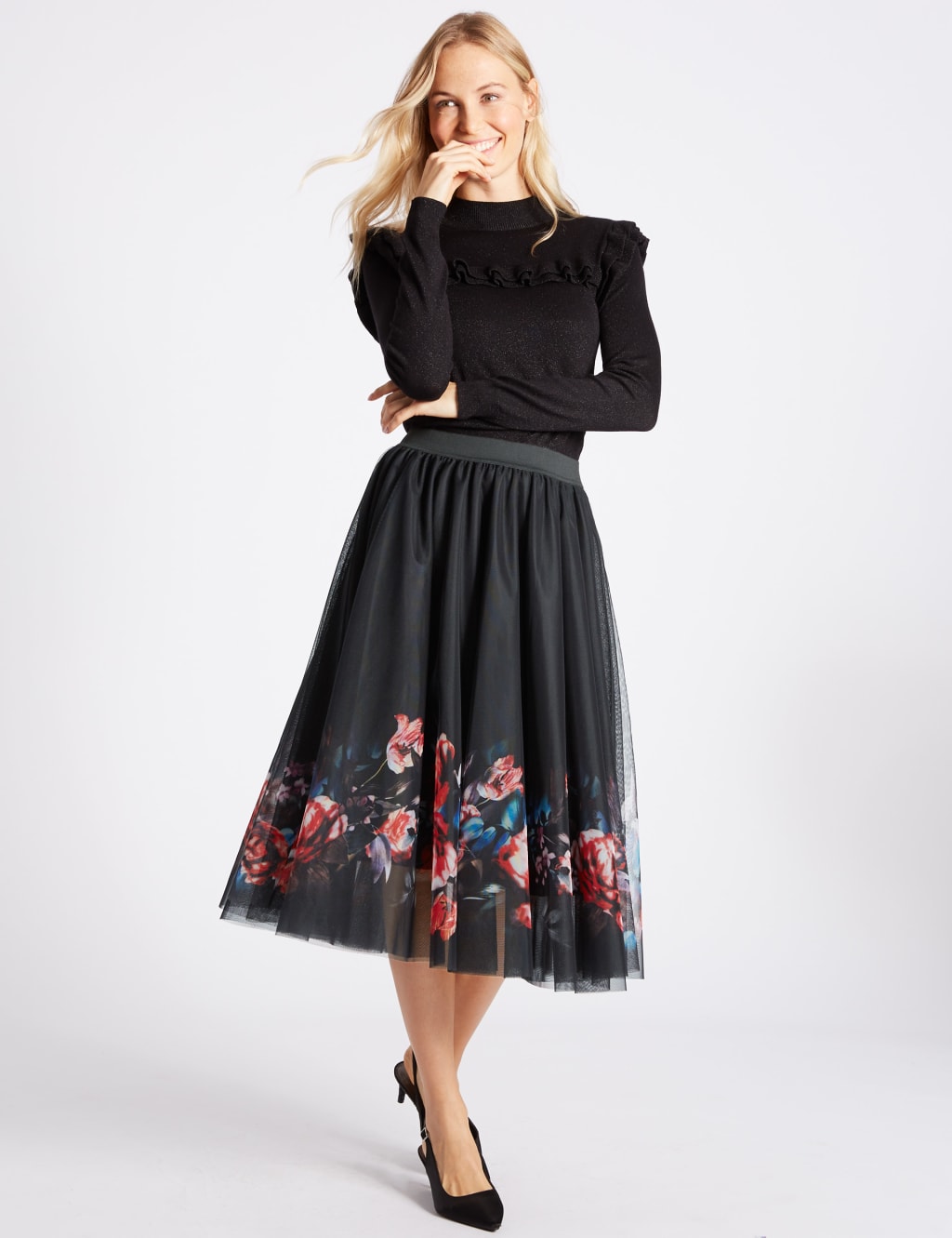 Floral Print A-Line Midi Skirt 1 of 5