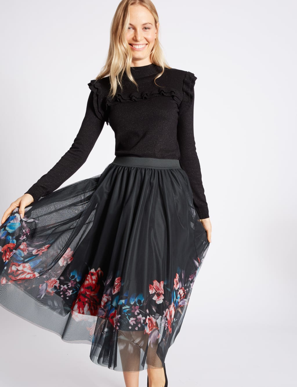 Floral Print A-Line Midi Skirt 3 of 5