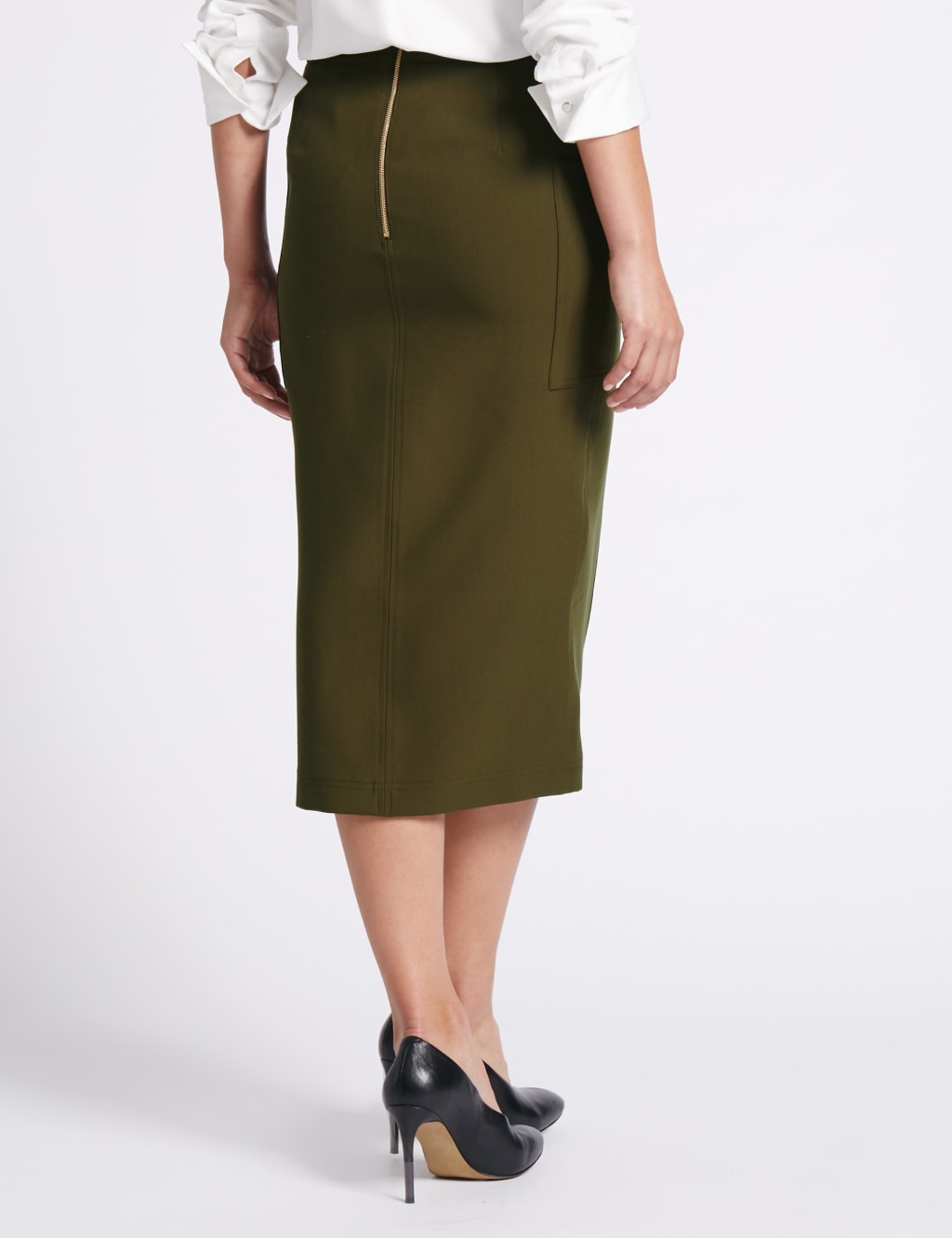 Front Split Patch Pocket Pencil Midi Skirt 4 of 5