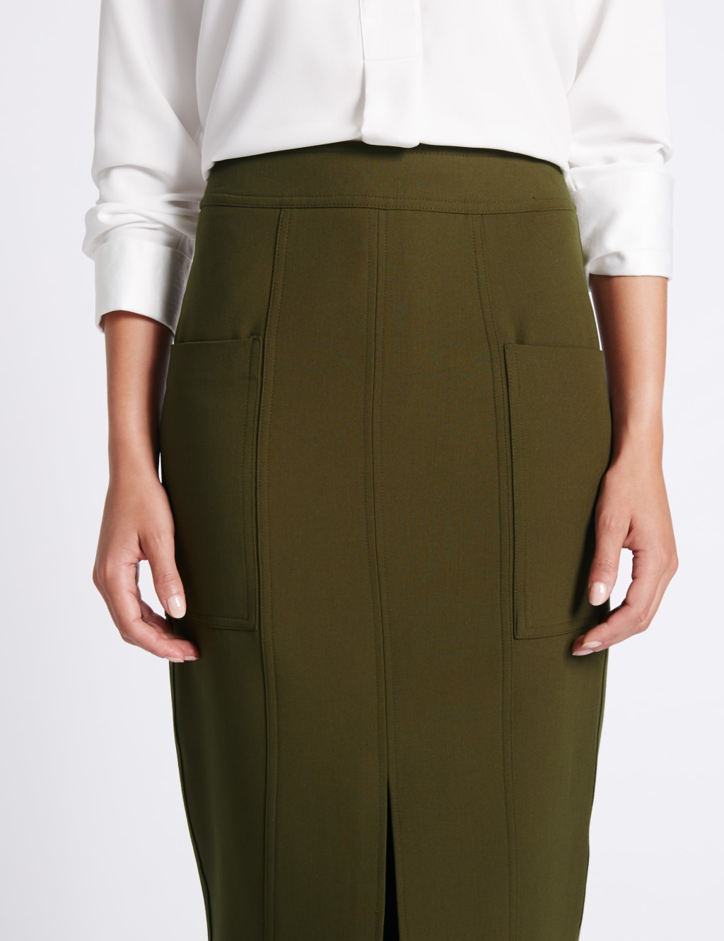 Front Split Patch Pocket Pencil Midi Skirt 5 of 5