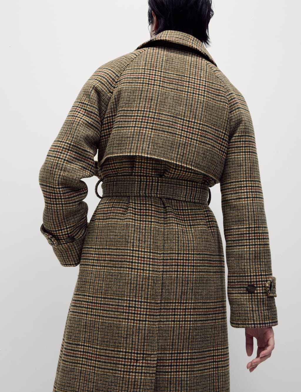 Checked Longline Trench Coat with Wool M S Collection M S
