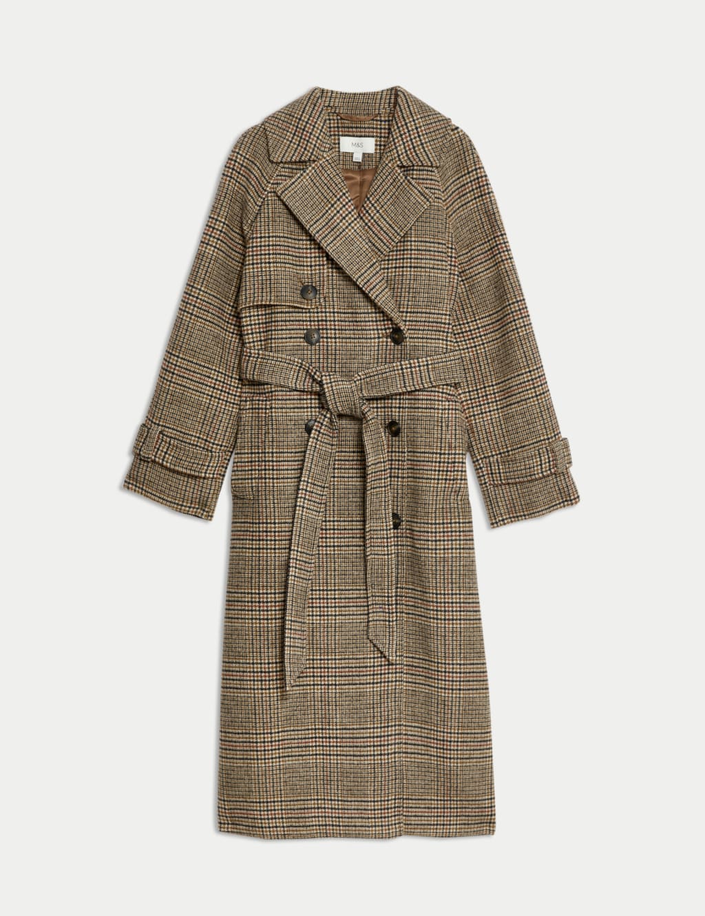 Checked Longline Trench Coat with Wool M S Collection M S