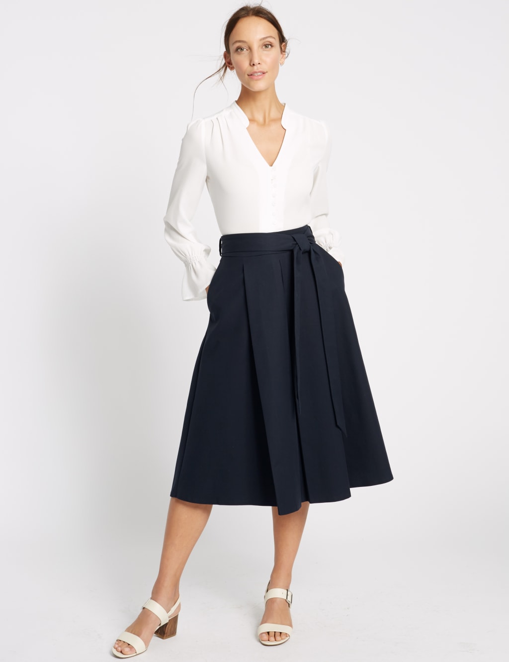 Cotton Rich Tie Detail A Line Midi Skirt M S Collection M S