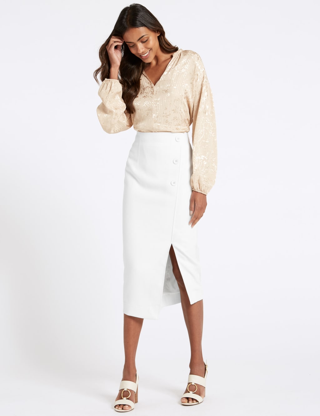 White pencil skirt marks and spencer top