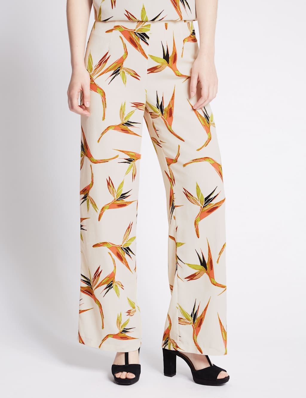 PETITE Paradise Bird Print Wide Leg Trousers 1 of 3