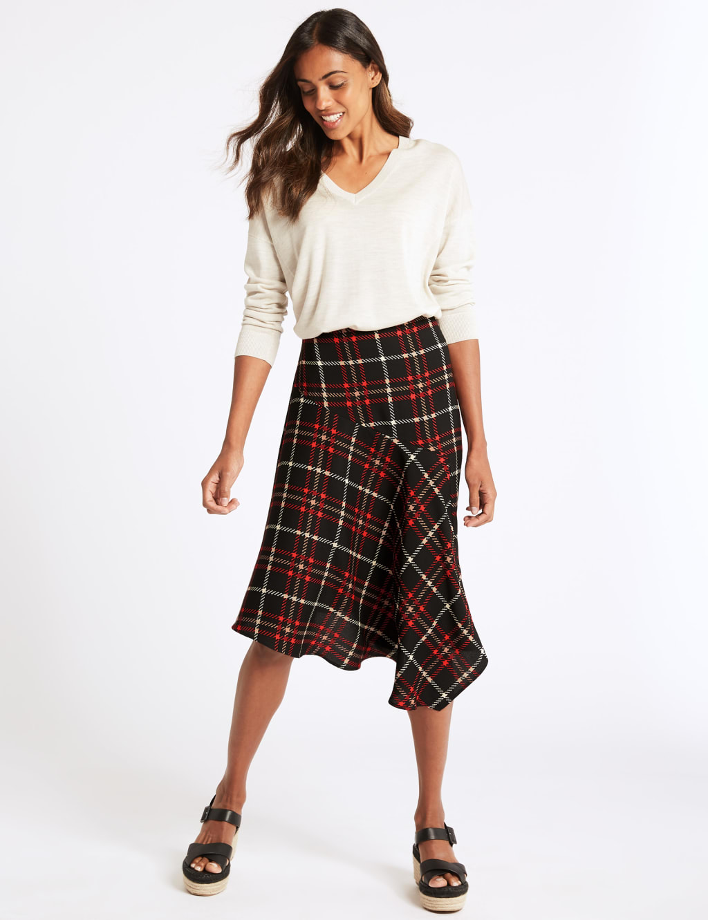 Checked Asymmetrical Midi Skirt M S Collection M S