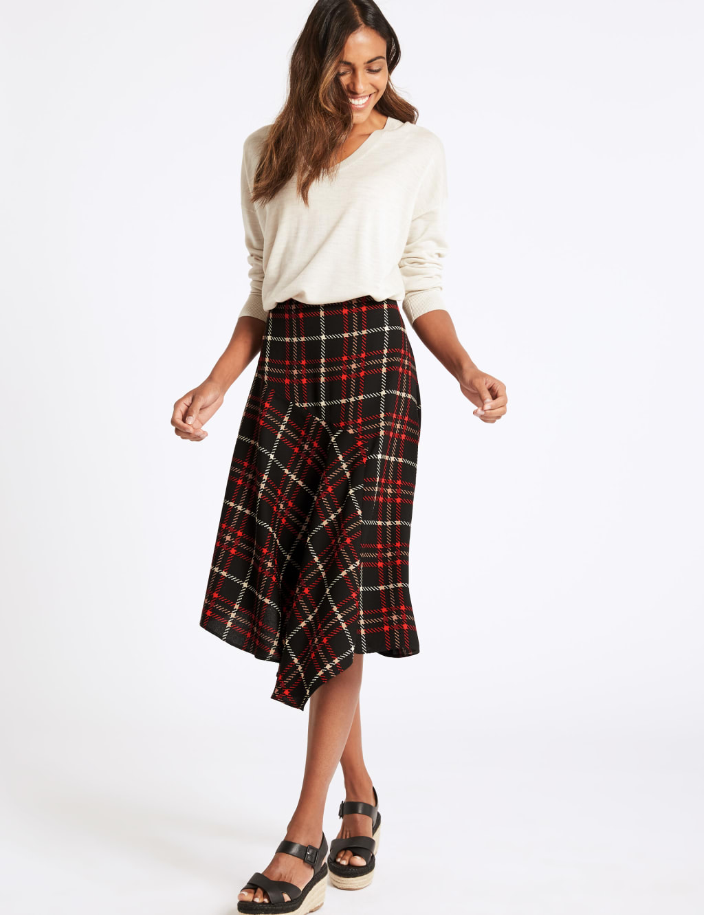 Checked Asymmetrical Midi Skirt 3 of 5