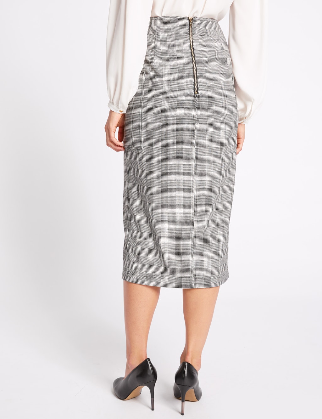 Checked Front Split Pencil Midi Skirt 4 of 5