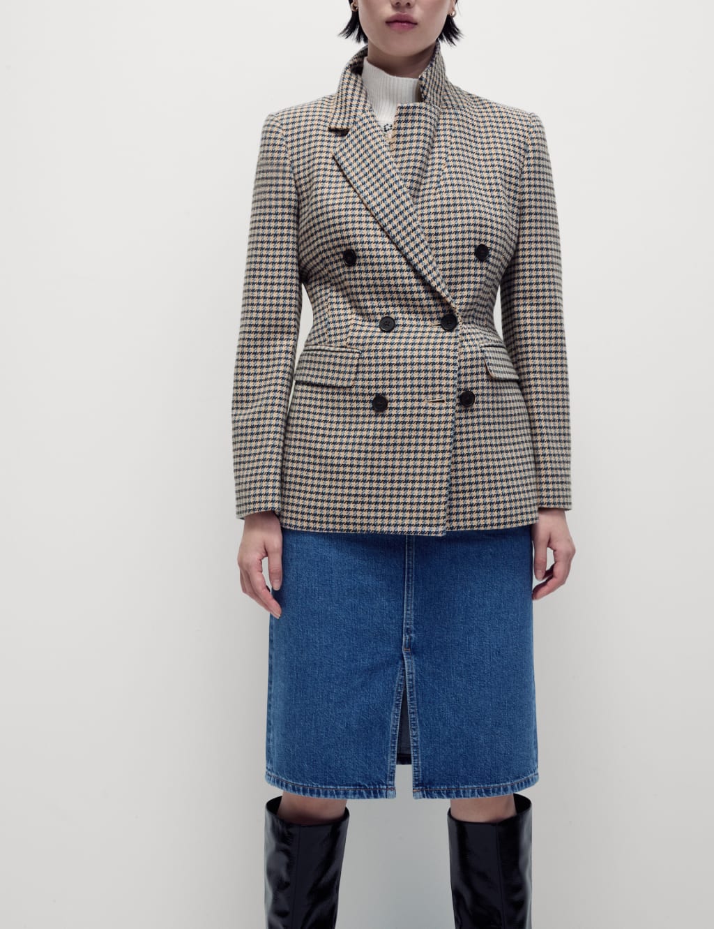 Tweed Tailored Houndstooth Blazer with Wool M S Collection M S