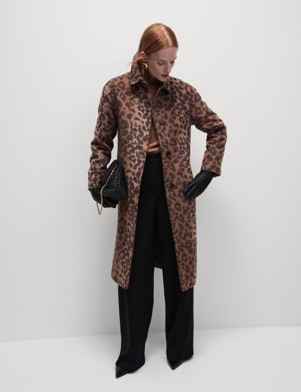 Animal Print Longline Coat With Wool M S Collection M S