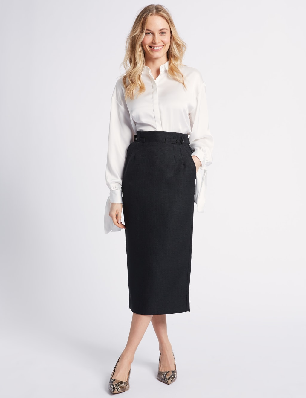 Textured Pencil Midi Skirt M S Collection M S