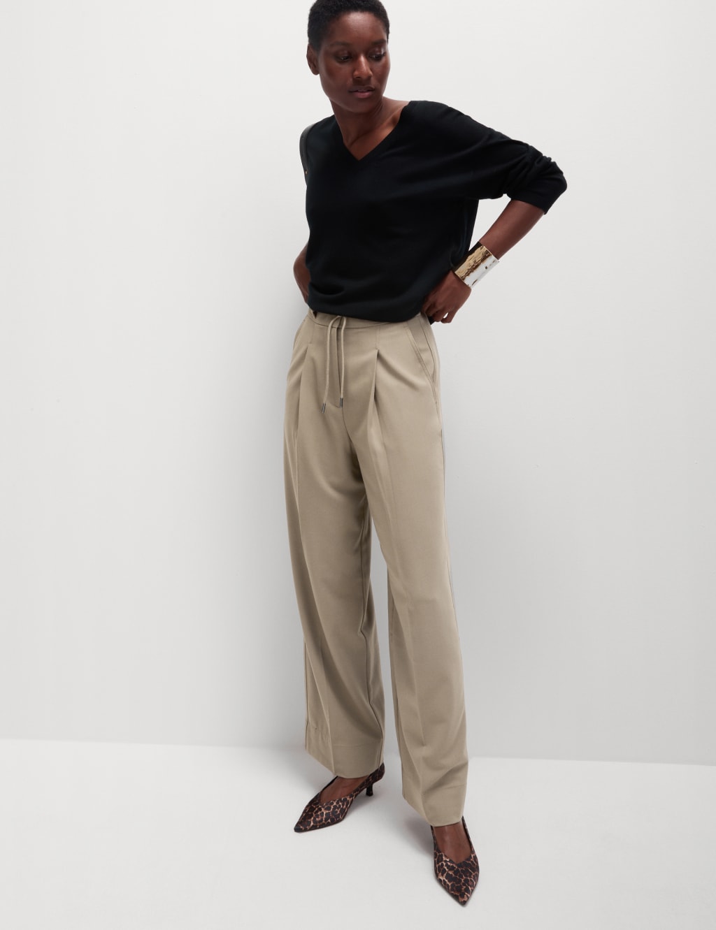 Drawstring Wide Leg Trousers M S Collection M S