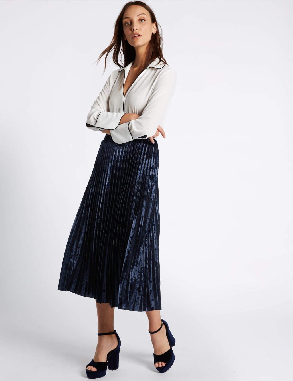 Velvet Pleated A Line Midi Skirt M S Collection M S