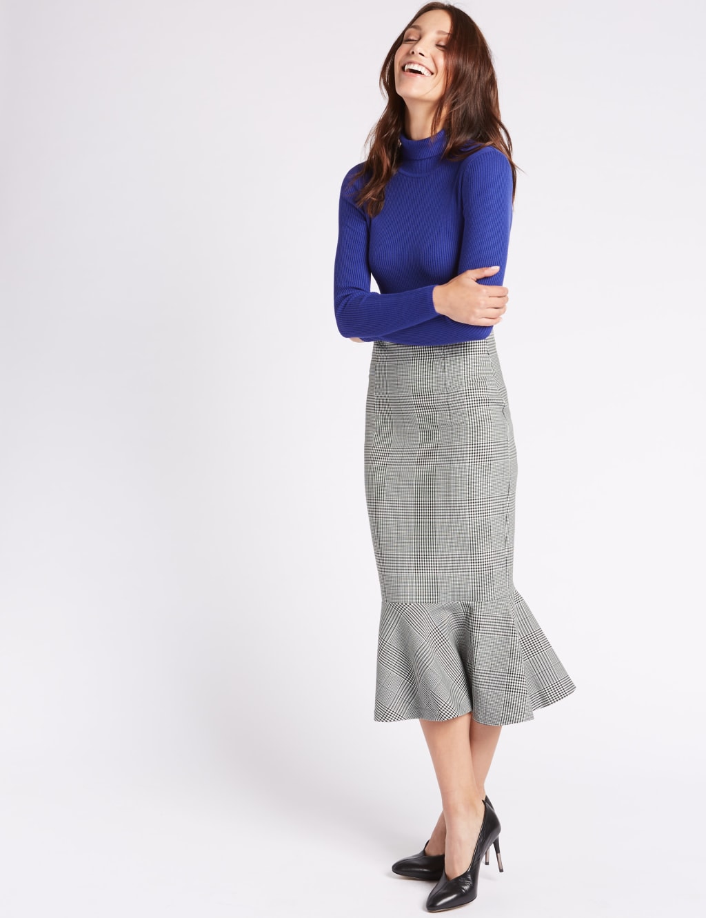 Checked Fishtail A-Line Midi Skirt 3 of 5