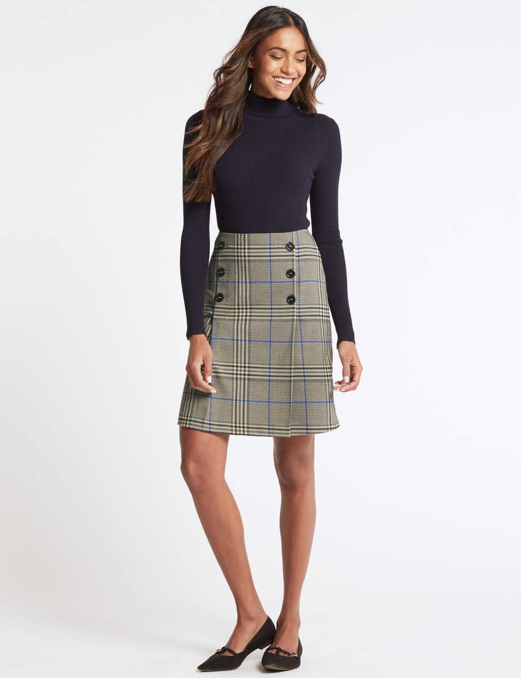 Checked Button Front A Line Mini Skirt M S Collection M S