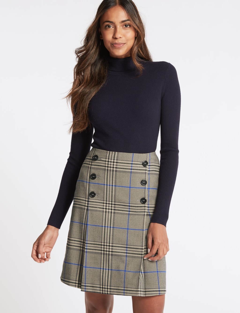 Checked Button Front A Line Mini Skirt M S Collection M S