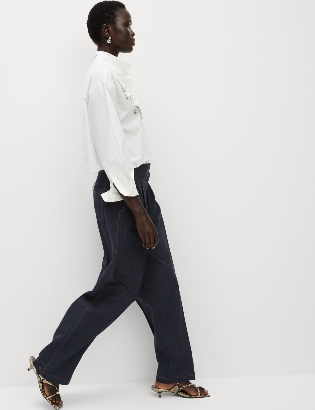 Cotton Blend Denim Look Wide Leg Trouser 5 of 5