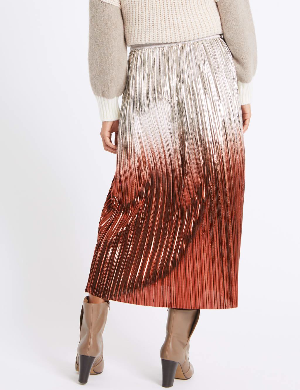 Metallic Dip Dye Pleated A-Line Midi Skirt 4 of 5