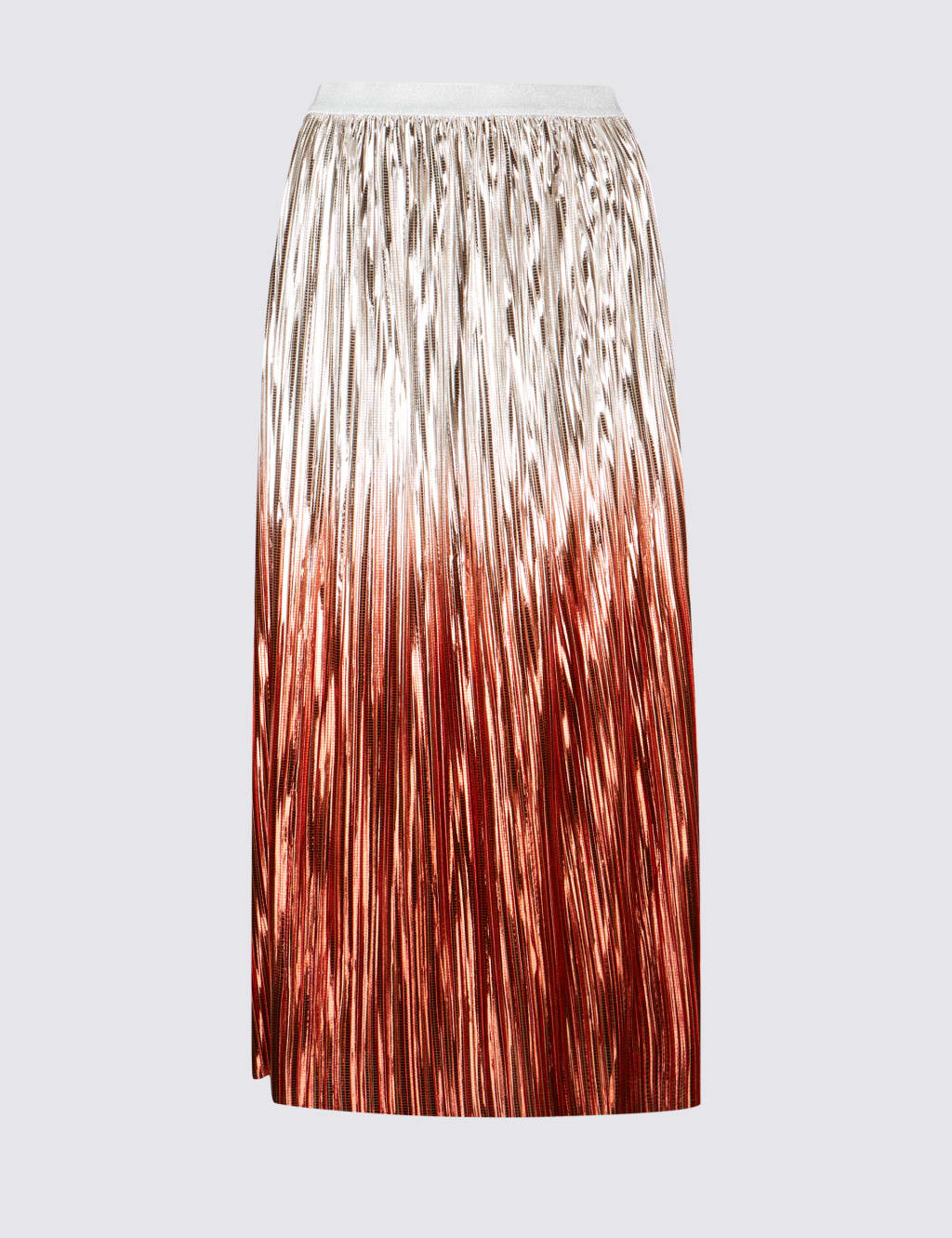 Metallic Dip Dye Pleated A-Line Midi Skirt 2 of 5