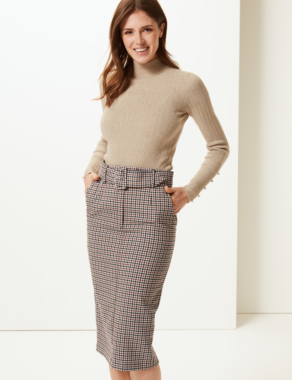 Checked Pencil Skirt M S Collection M S