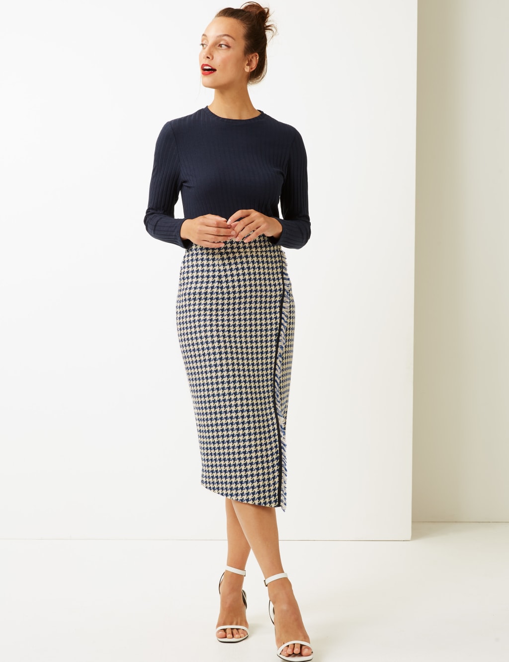 Check midi pencil skirt top