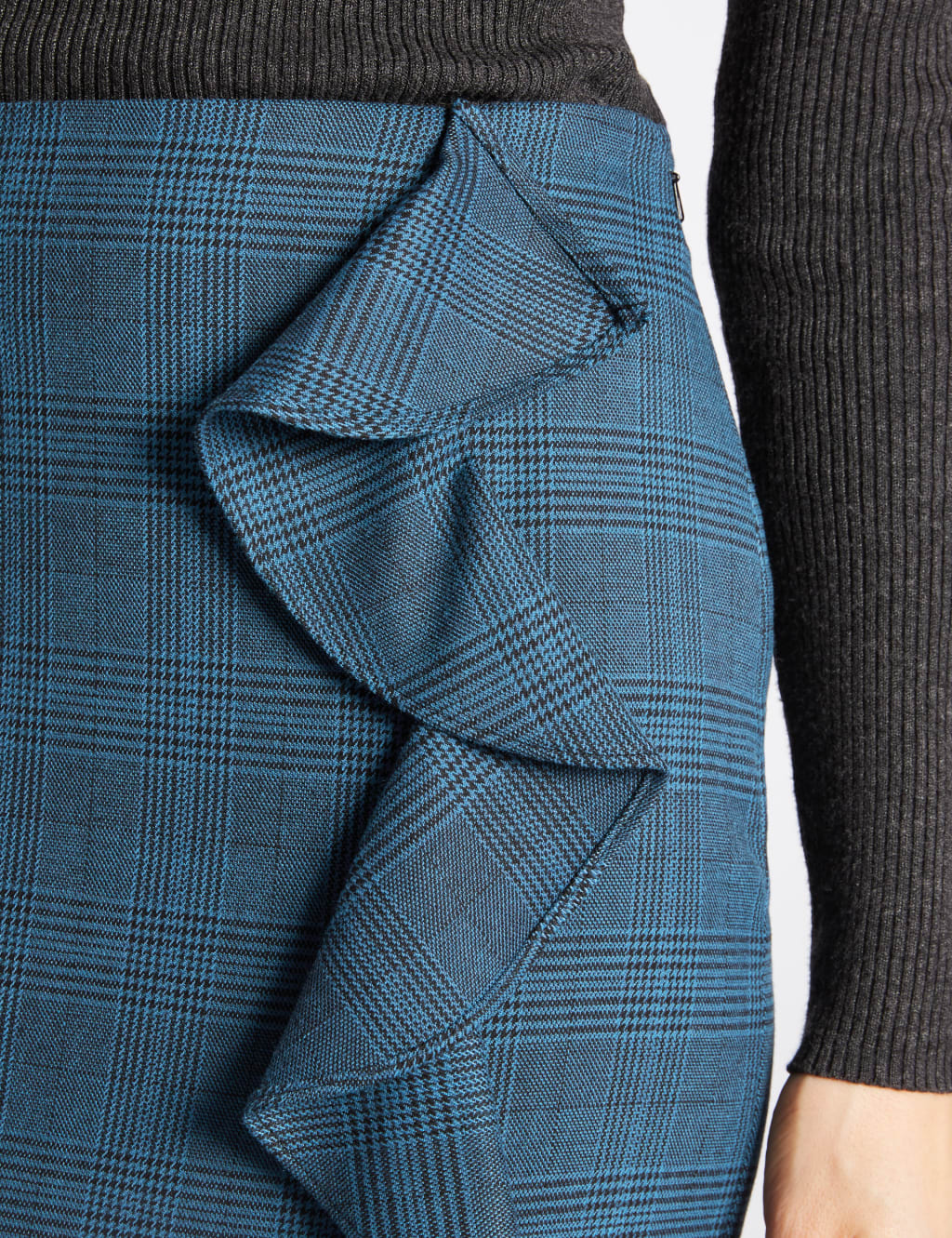 Checked Ruffle Pencil Midi Skirt 6 of 6