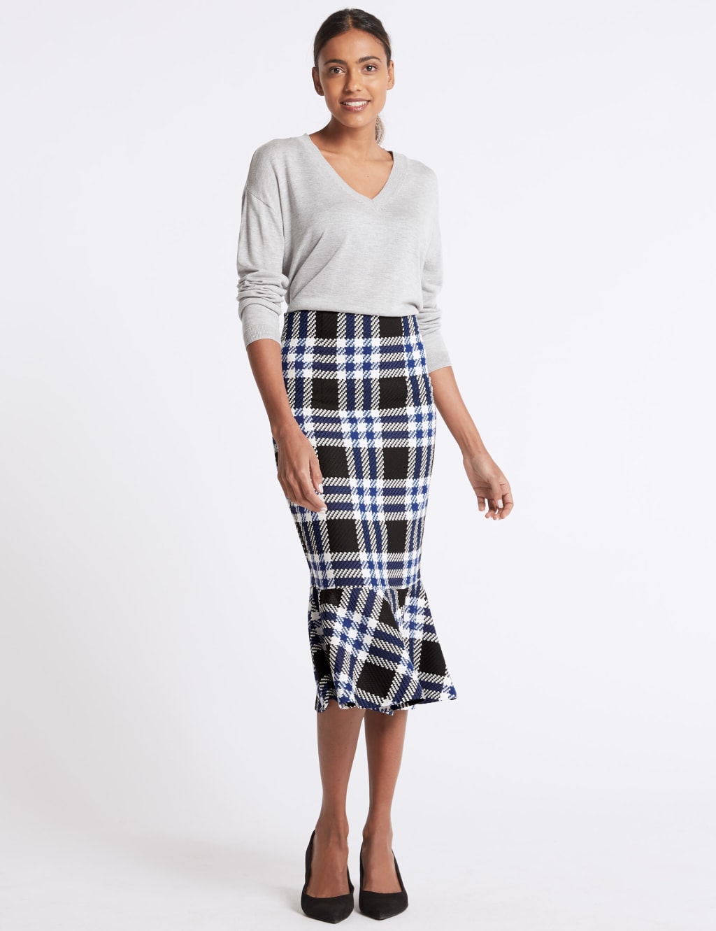 Checked Fish Tail Midi Skirt 1 of 6