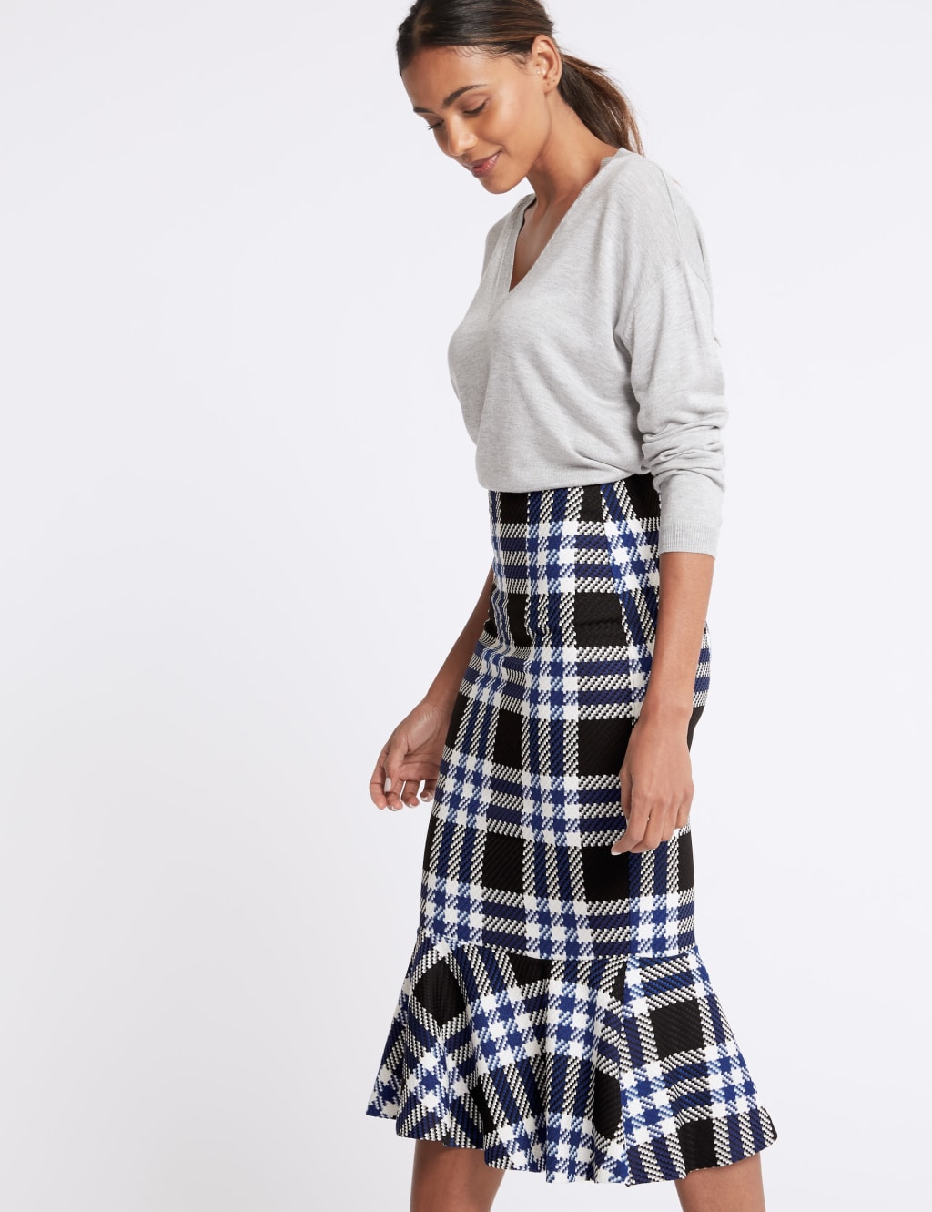 Checked Fish Tail Midi Skirt 4 of 6