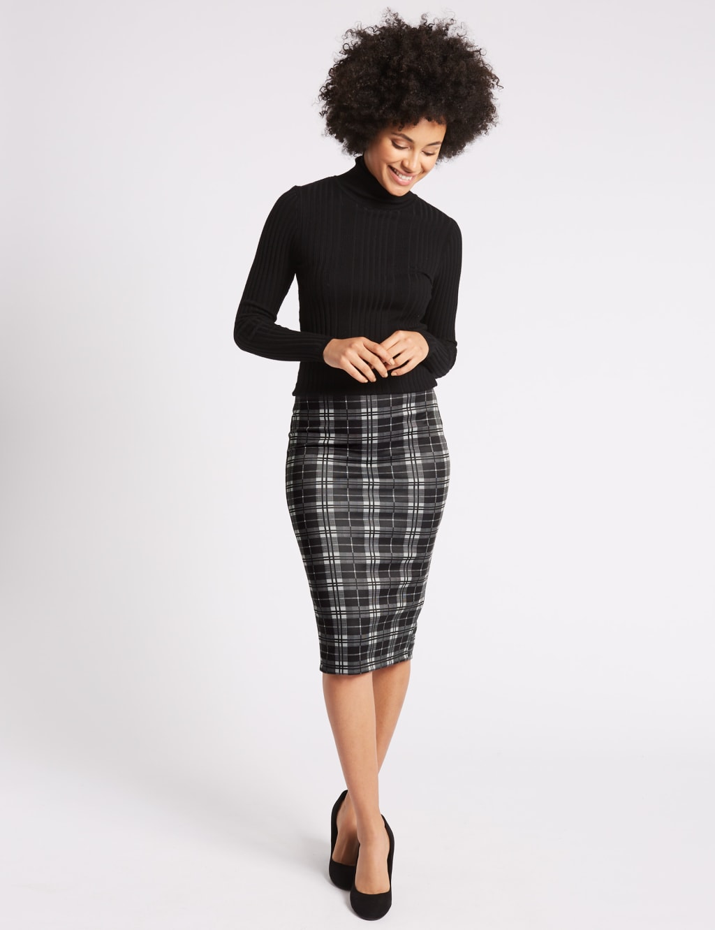 Scuba Checked Pencil Midi Skirt 1 of 5