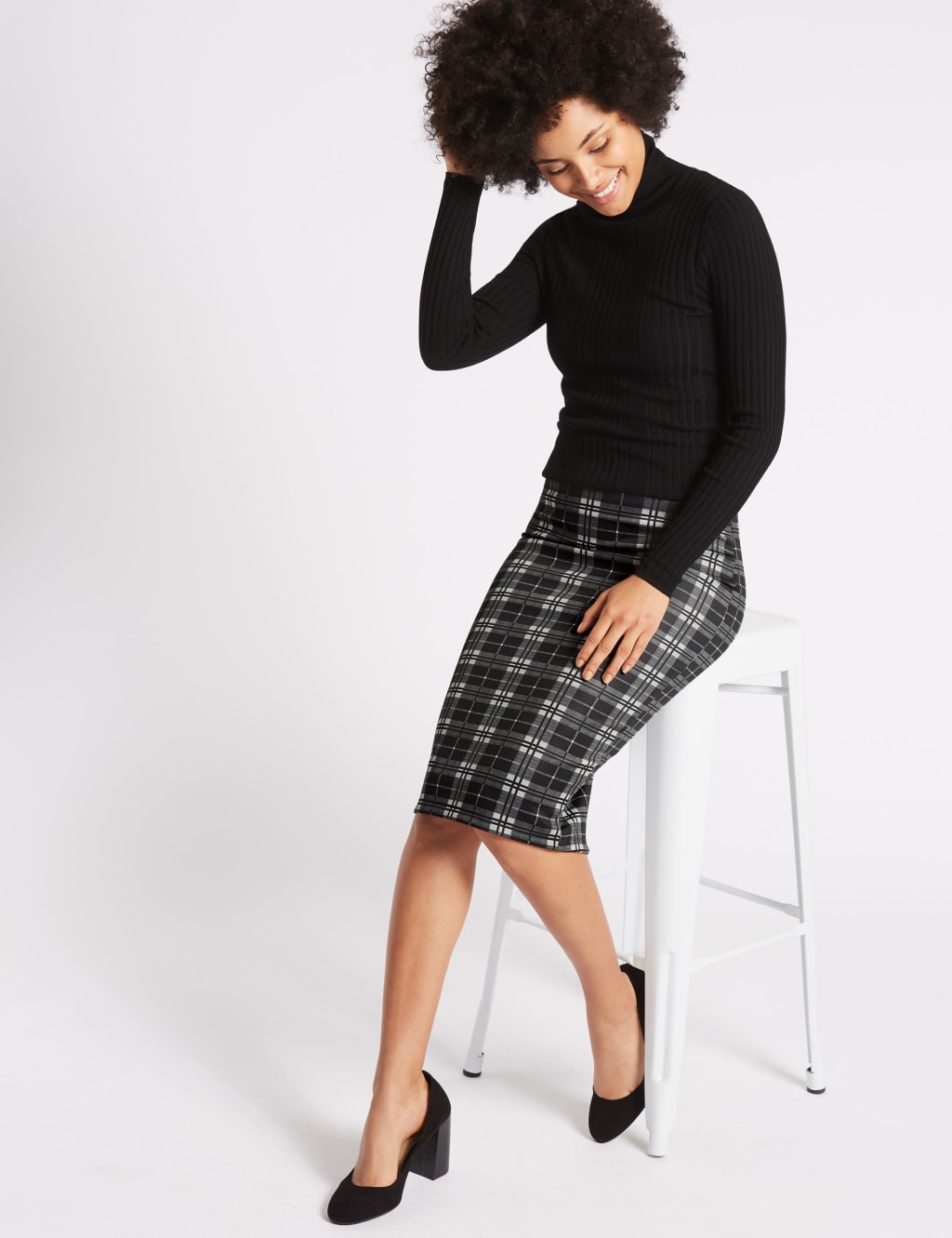 Scuba Checked Pencil Midi Skirt 3 of 5