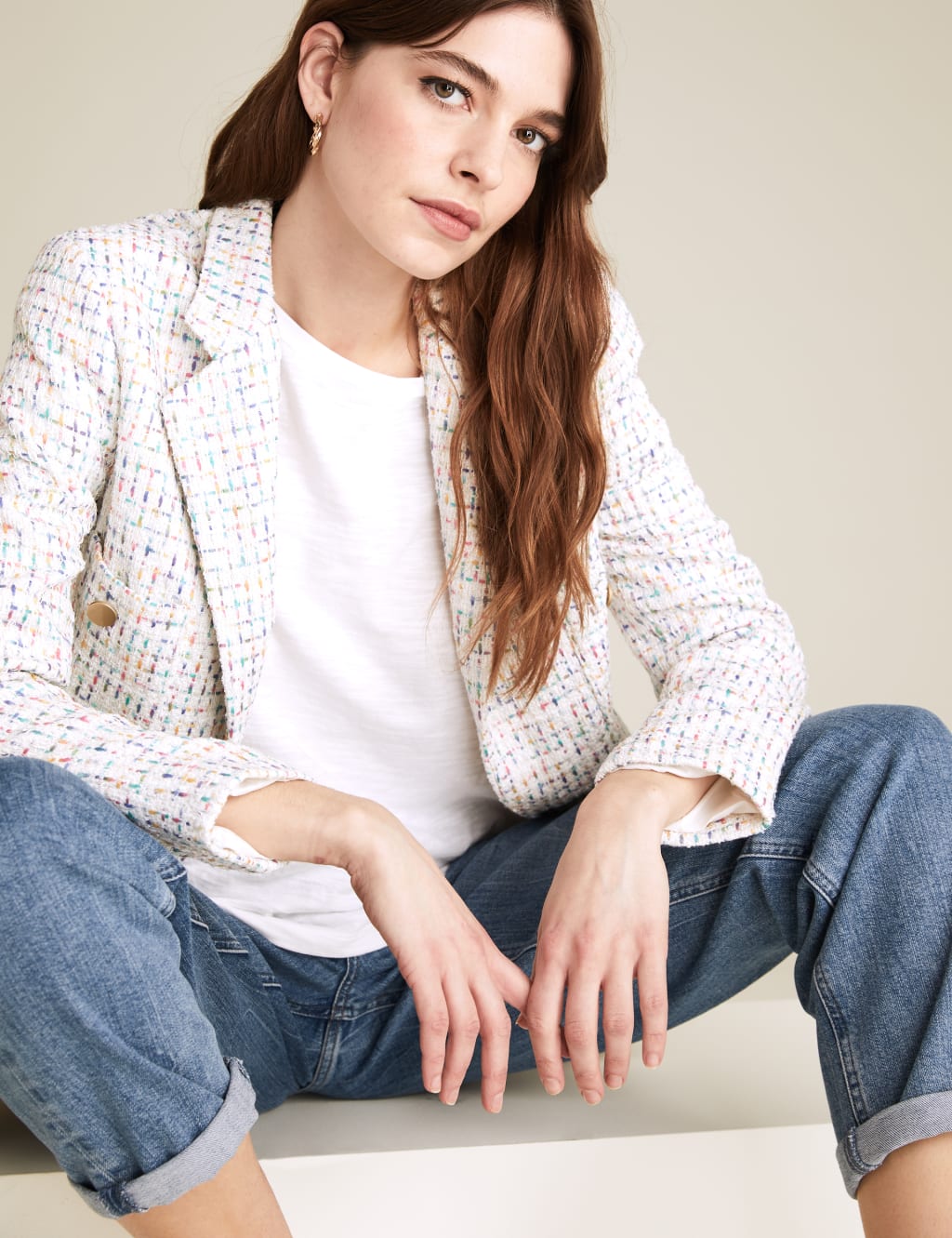Tweed Straight Checked Longline Blazer 3 of 7
