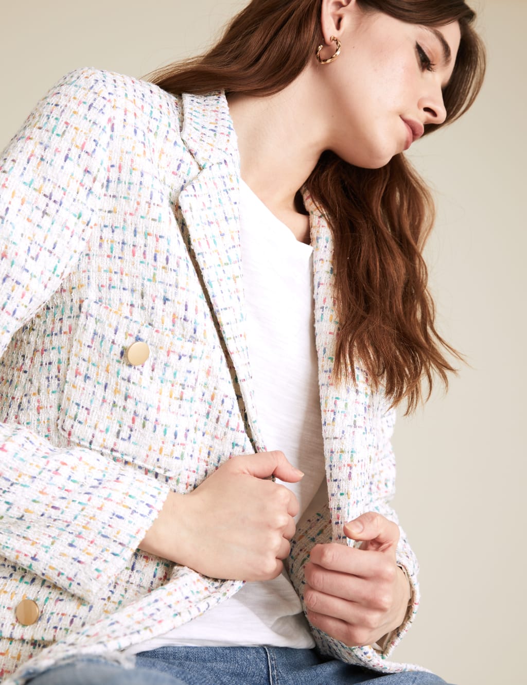 Tweed Straight Checked Longline Blazer 4 of 7