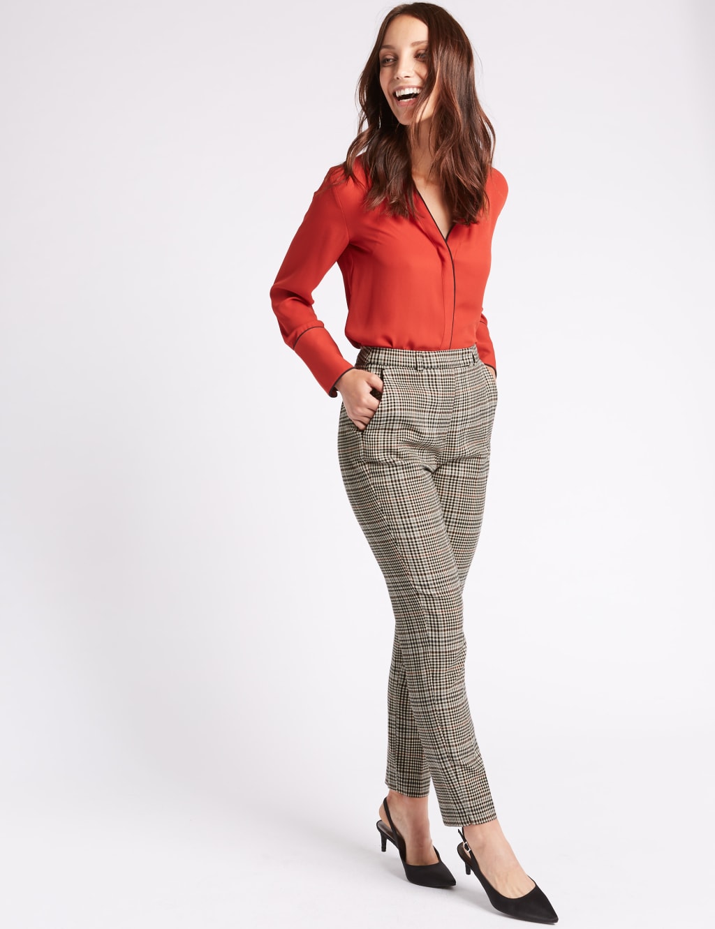 Checked Slim Leg Trousers 1 of 6