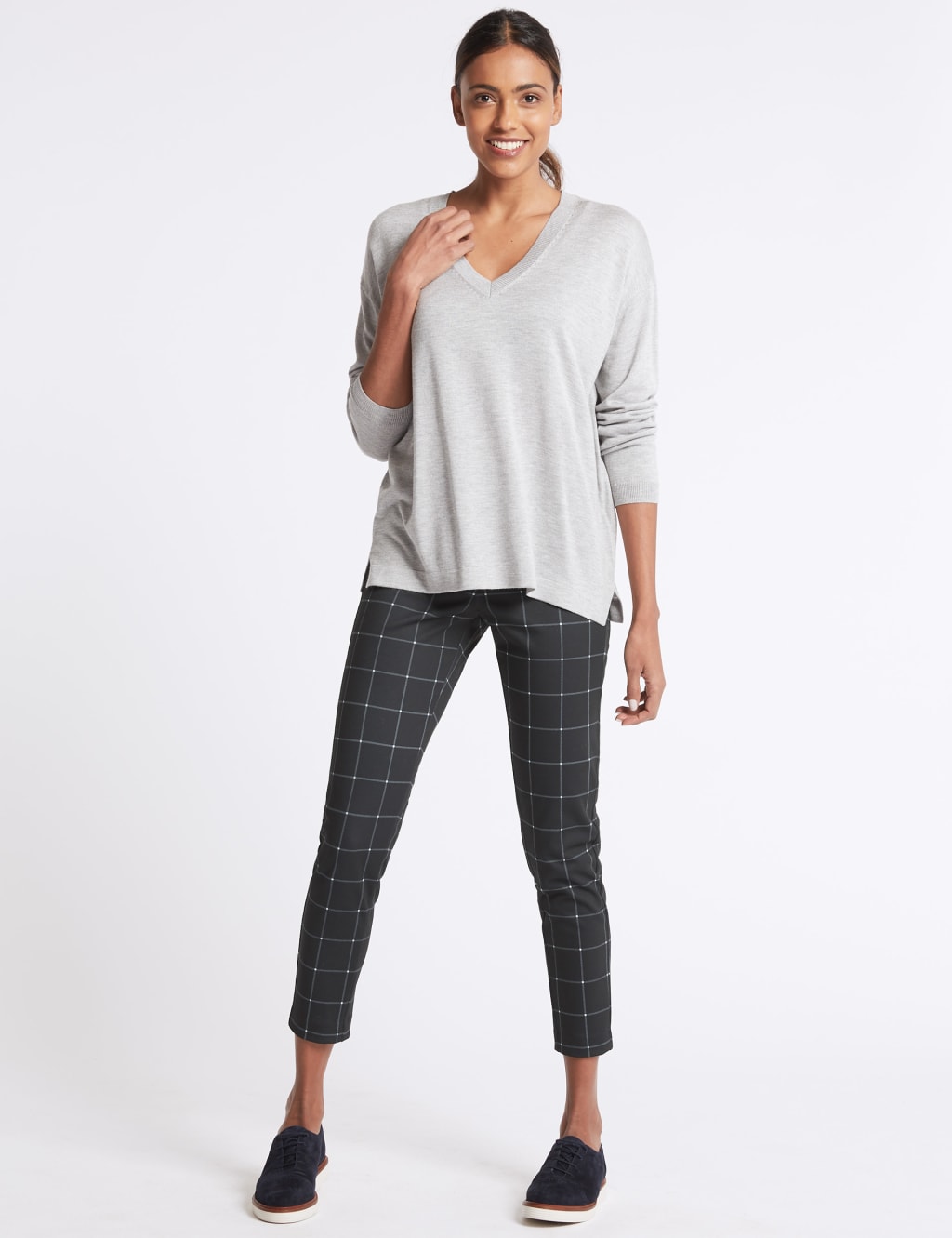 Skinny checked trousers womens on sale