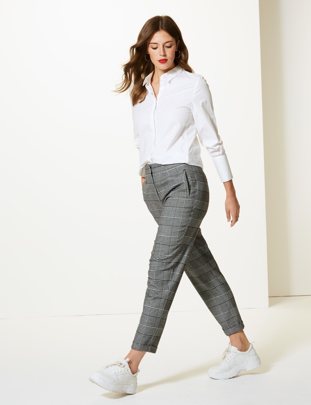 Checked Tapered Leg Ankle Grazer Trousers 1 of 5