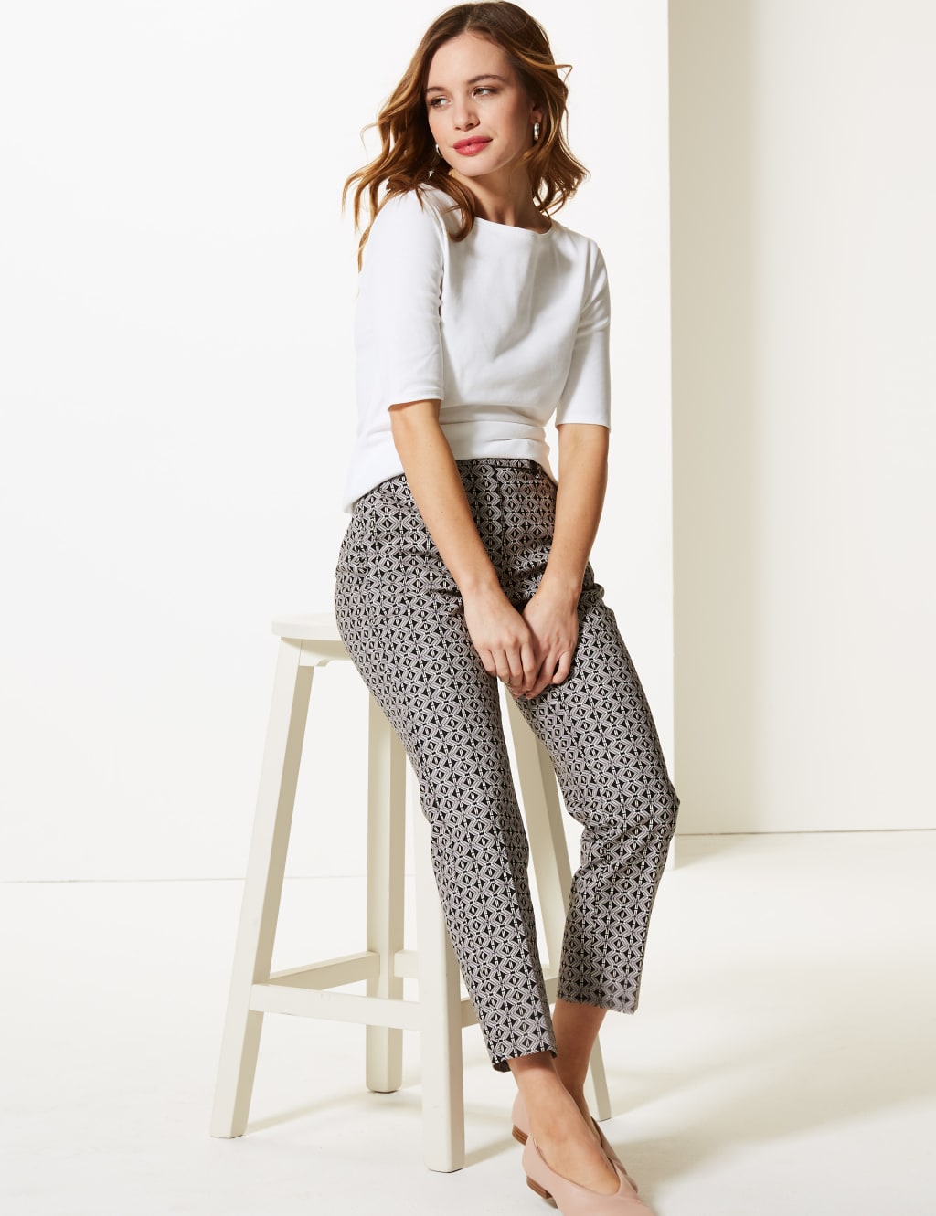 PETITE Geometric Print Slim 7 8th Trousers M S Collection M S