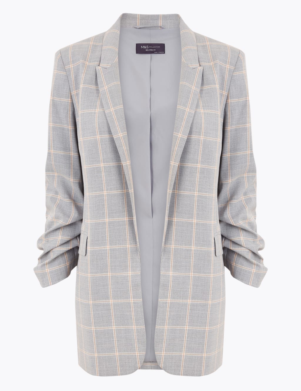 Relaxed Ruched Sleeve Checked Blazer 2 of 6