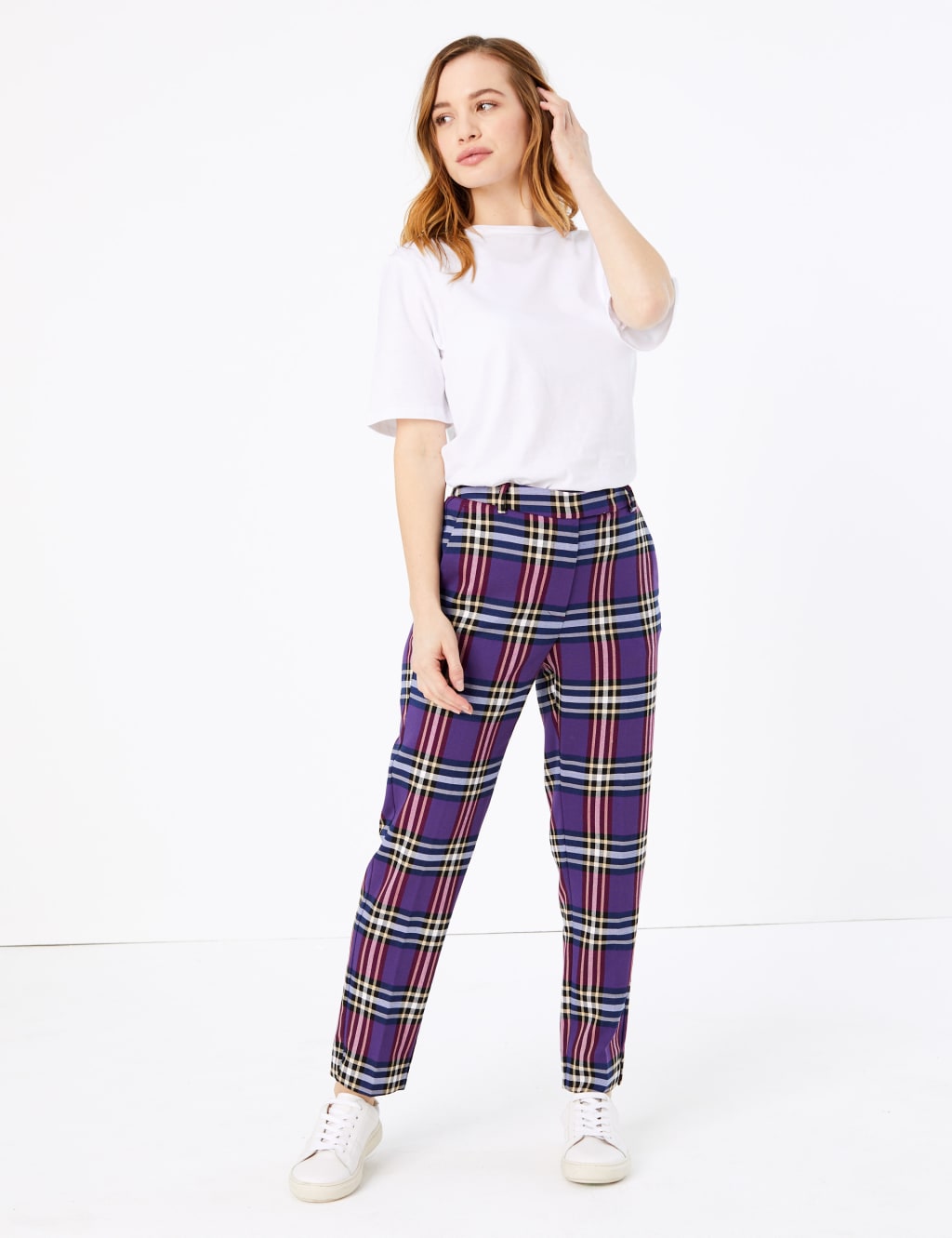 PETITE Checked Slim Ankle Grazer Trousers M S Collection M S