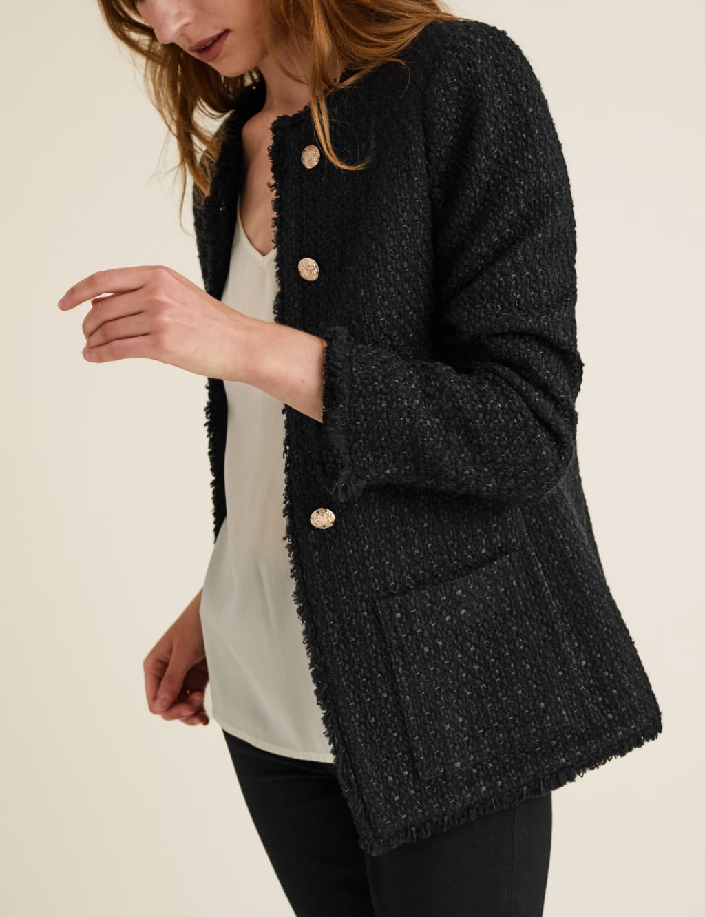 Tweed Straight Longline Blazer with Wool M S Collection M S