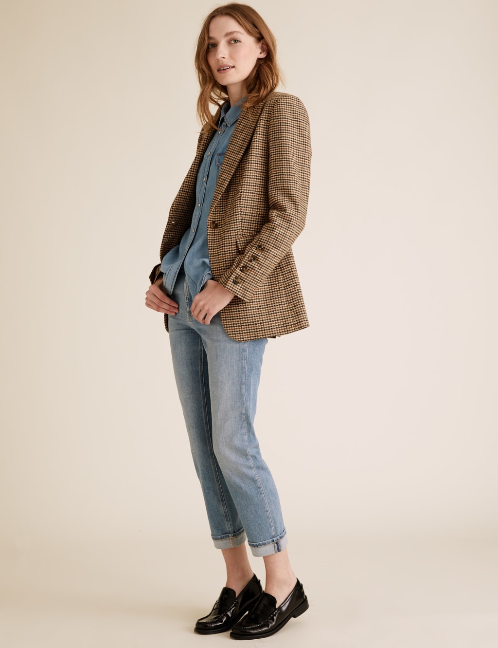 Wool Tailored Dogtooth Blazer 1 of 5