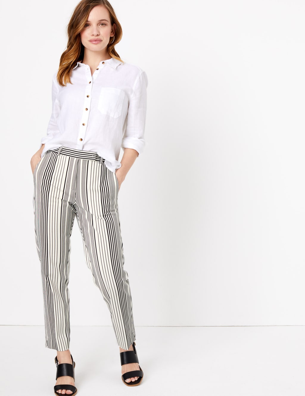 PETITE Mia Slim Cotton Striped Trousers M S Collection M S