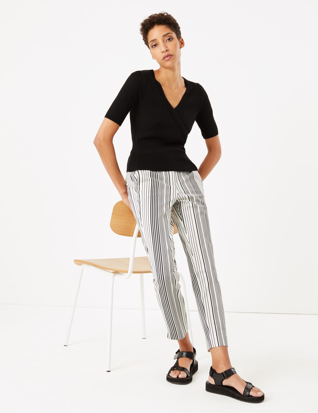 Mia Slim Cotton Striped Trousers 1 of 5