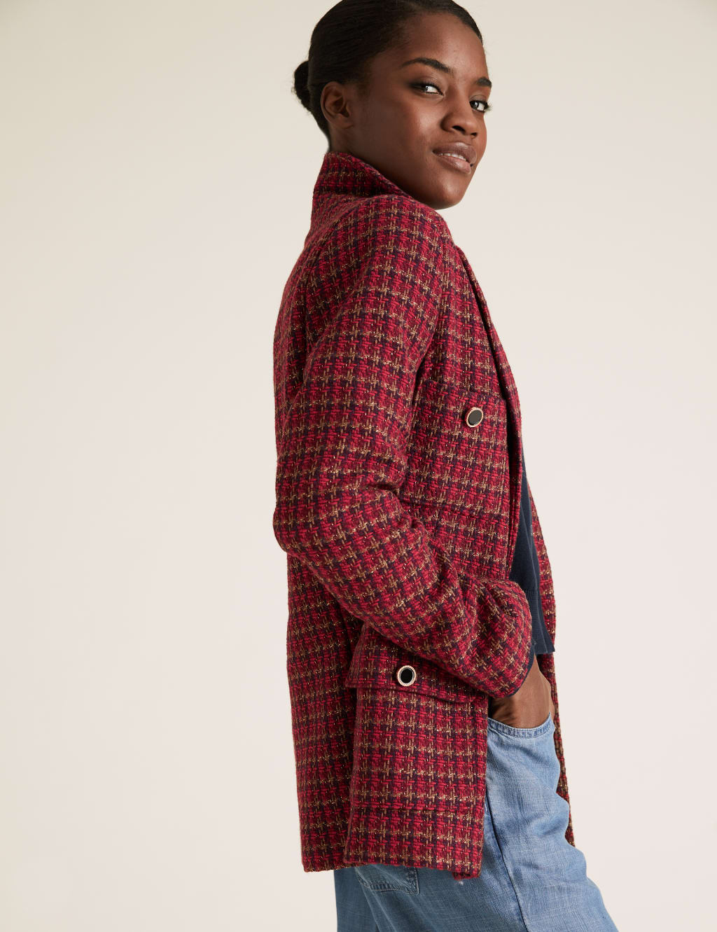 Tweed Straight Dogtooth Blazer M S Collection M S