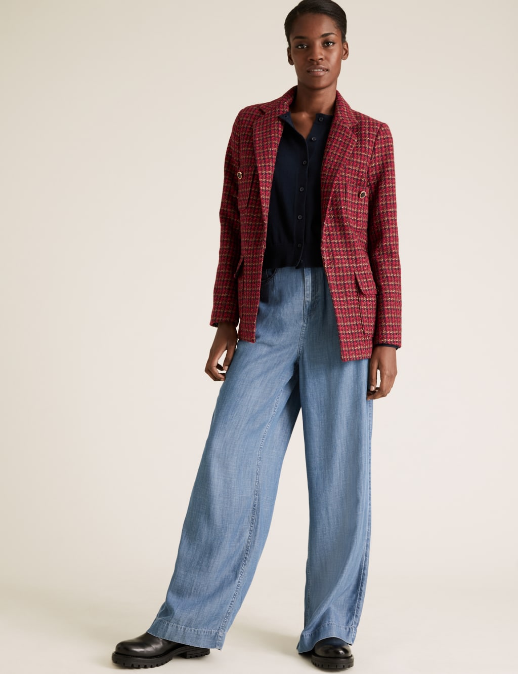 Tweed Straight Dogtooth Blazer M S Collection M S