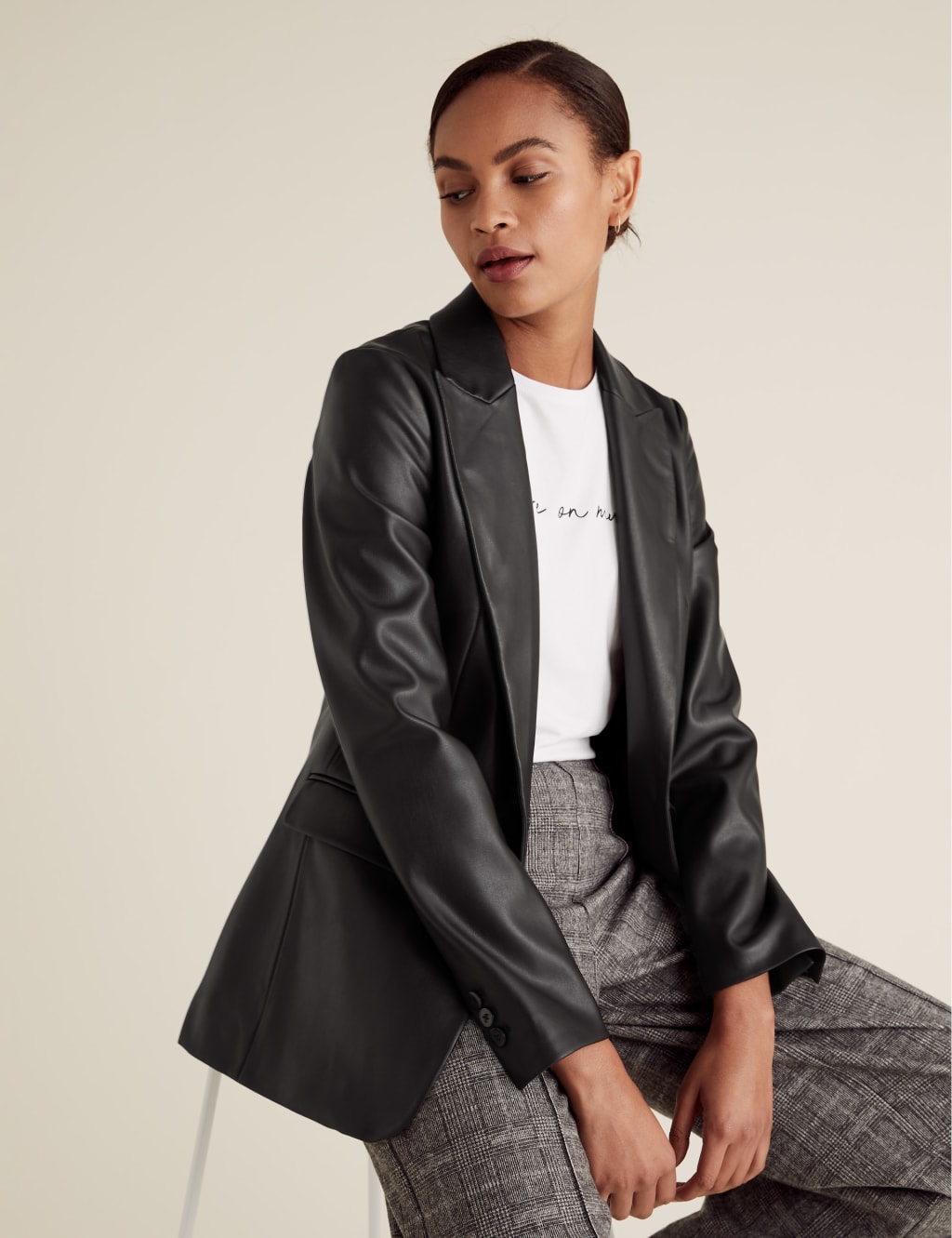 Faux Leather Tailored Blazer M S Collection M S