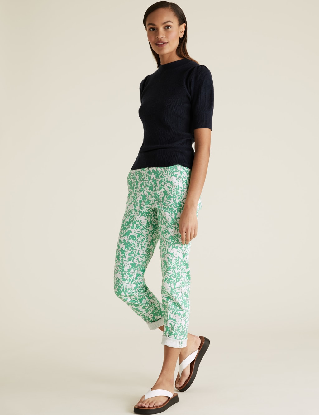 Cotton Slim Fit Floral 7/8 Trousers 5 of 6