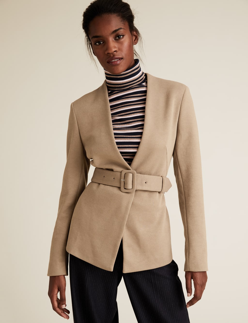 Jersey Slim Textured Belted Blazer 3 of 5